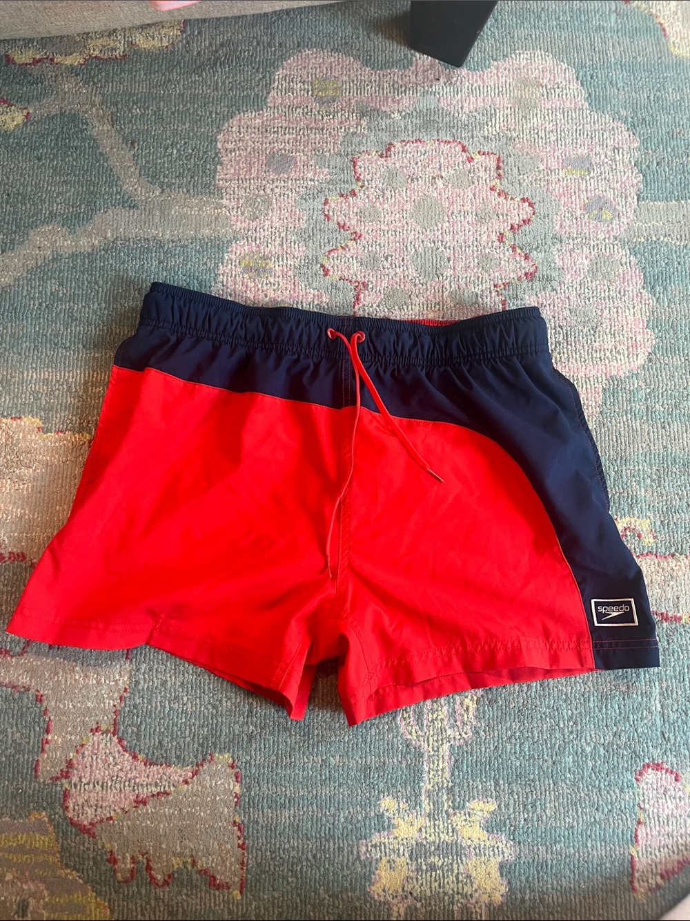 Speedo Men’s Red and Navy Colorblock Swim Trunks